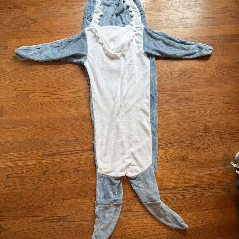 Adult shark costume / blue & white shark onesie blanket